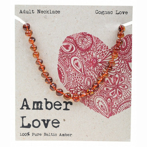 AMBER LOVE Adult's Necklace 100% Baltic Amber - Cognac Love 46cm