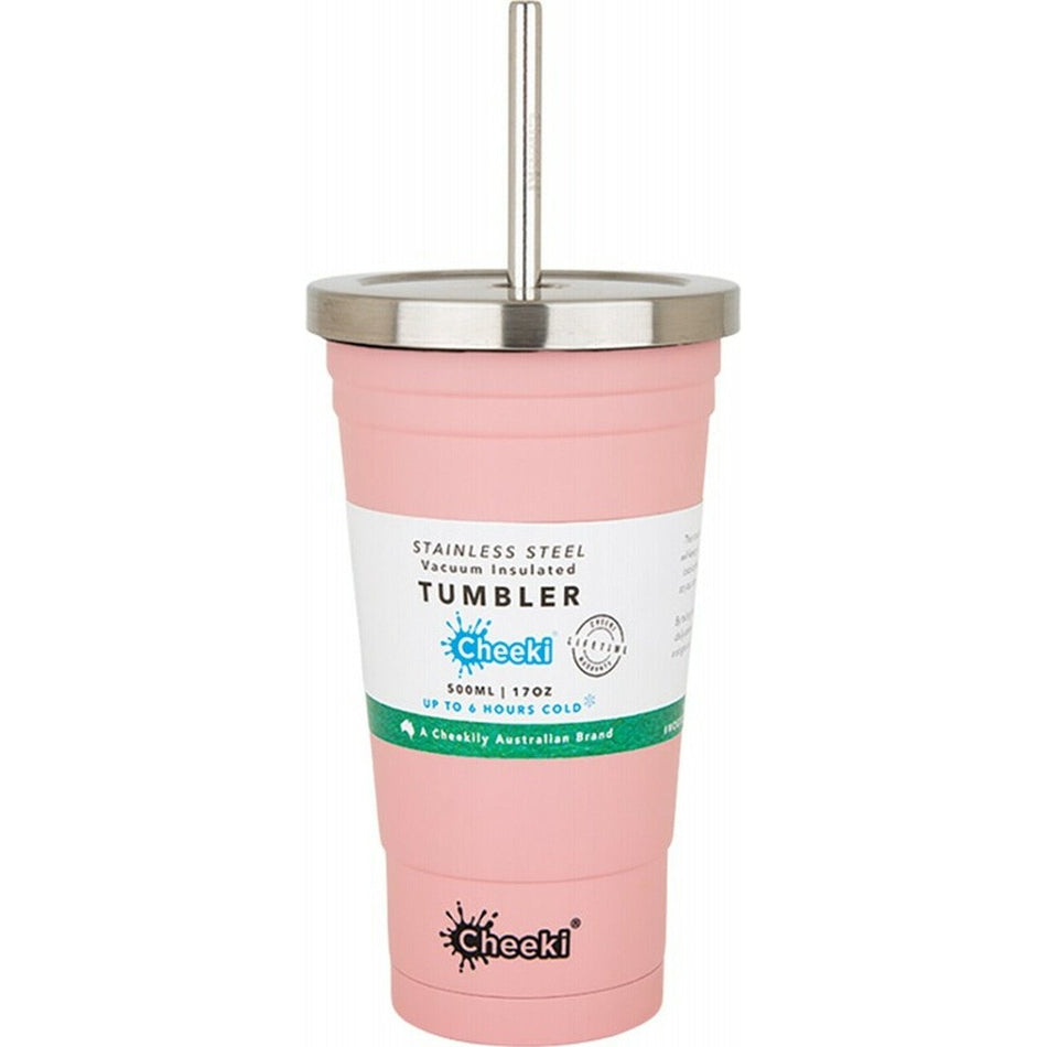Cheeki Insulated Tumbler Pink - With S/steel Straw 500ml