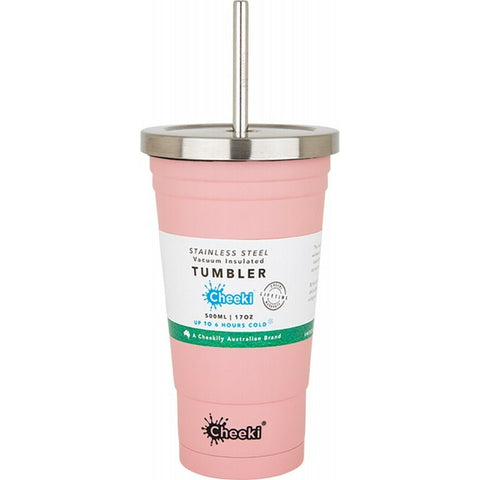 CHEEKI Insulated Tumbler Pink - With S/Steel Straw 500ml