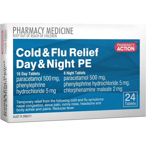 Pharmacy Action Cold & Flu Relief Day & Night PE 24 Tabs (Generic for Codral PE Day & Night)