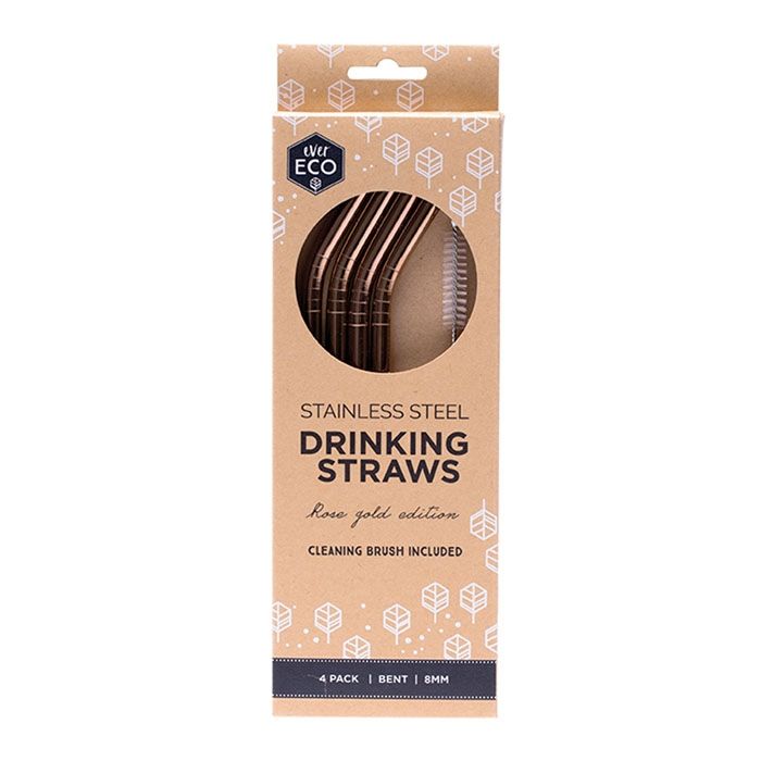 EVER ECO Stainless Steel Straws - Bent Rose Gold 4