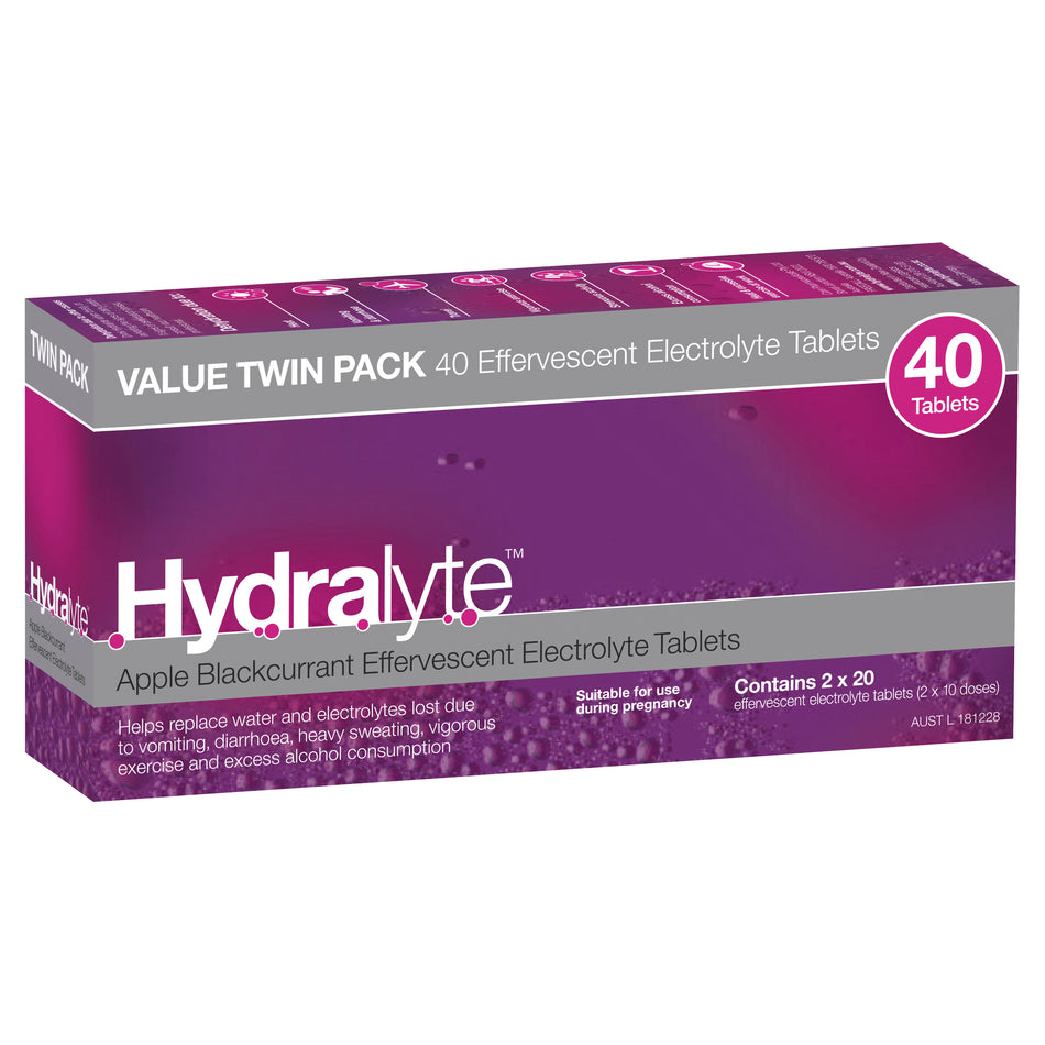 Hydralyte Apple Blackcurrant Effervescent Electrolyte Tablets 40 Pack