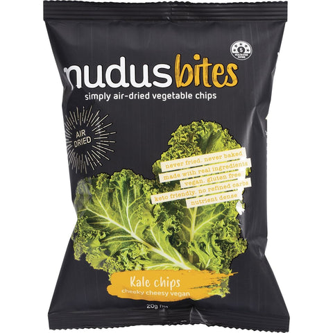 NUDUS BITES Kale Chips Cheeky Cheesy Vegan 20g 12PK