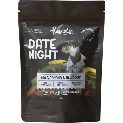 RASCALS TREATS 100% Plant-Based Dog Treats Date Night - Date & Blueberry 125g 5PK