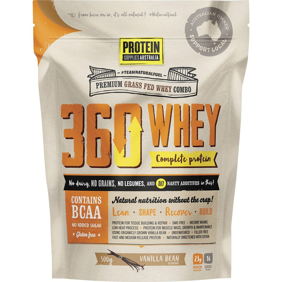 PROTEIN SUPPLIES AUSTRALIA 360Whey (WPI+WPC Combo) Vanilla Bean 500g