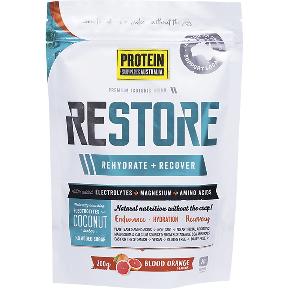 PROTEIN SUPPLIES AUSTRALIA Restore Hydration Recovery Drink Blood Orange 200g