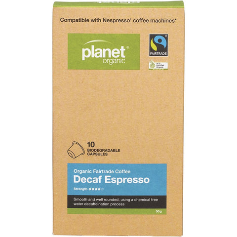 PLANET ORGANIC Coffee Capsules - Biodegradable Organic - Decaf Espresso 10