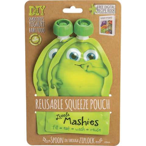 LITTLE MASHIES Reusable Squeeze Pouch Pack Of 2 - Green 2x130ml