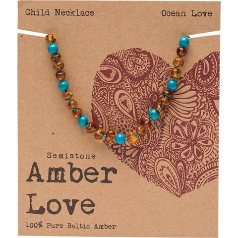 Amber Love Children's Necklace 100% Baltic Amber - Ocean Love 33cm