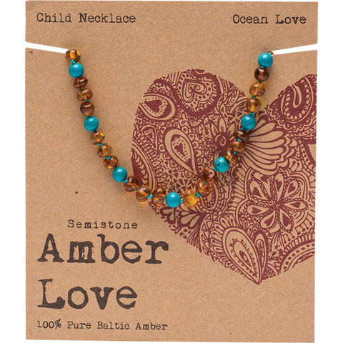 AMBER LOVE Children's Necklace 100% Baltic Amber - Ocean Love 33cm