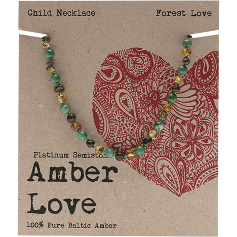 AMBER LOVE Children's Necklace 100% Baltic Amber - Forest Love 33cm