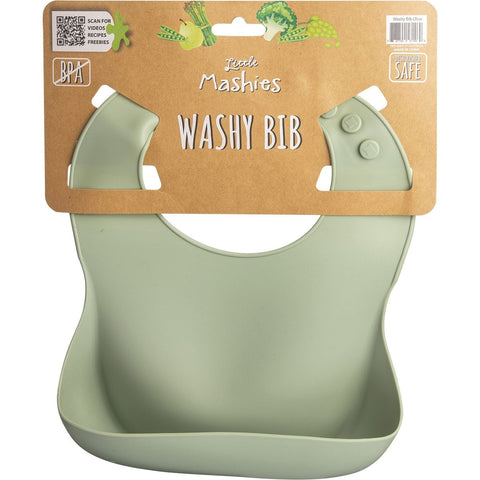 LITTLE MASHIES Silicone Washy Bib Olive 1