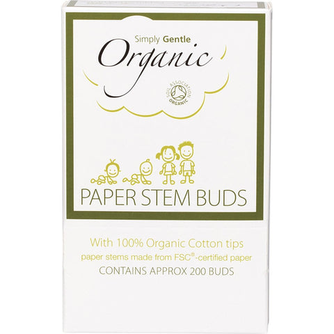 SIMPLY GENTLE ORGANIC Paper Stem Buds 100% Organic Cotton Tips 200