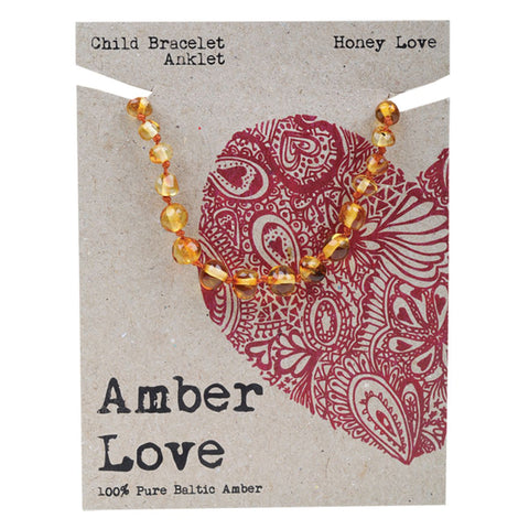 AMBER LOVE Children's Bracelet/Anklet 100% Baltic Amber - Honey Love 14cm