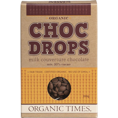 ORGANIC TIMES Choc Drops Milk Couverture Drops 200g
