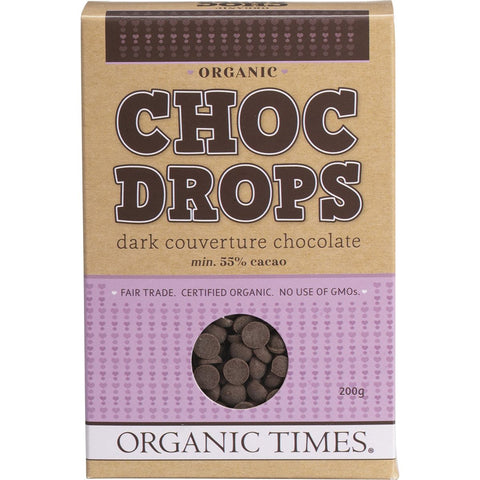 ORGANIC TIMES Choc Drops Dark Couverture Drops 200g