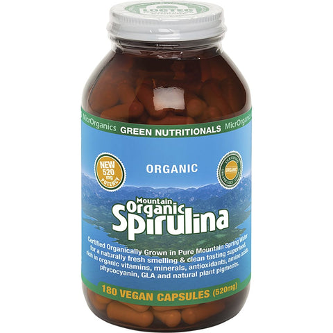 Green Nutritionals Mountain Organic Spirulina Vegan Capsules (520mg) 180