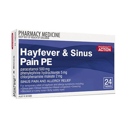 Pharmacy Action Hayfever & Sinus Pain Relief PE 24 Tabs (Generic of Codral PE Nightime Cold & Flu)