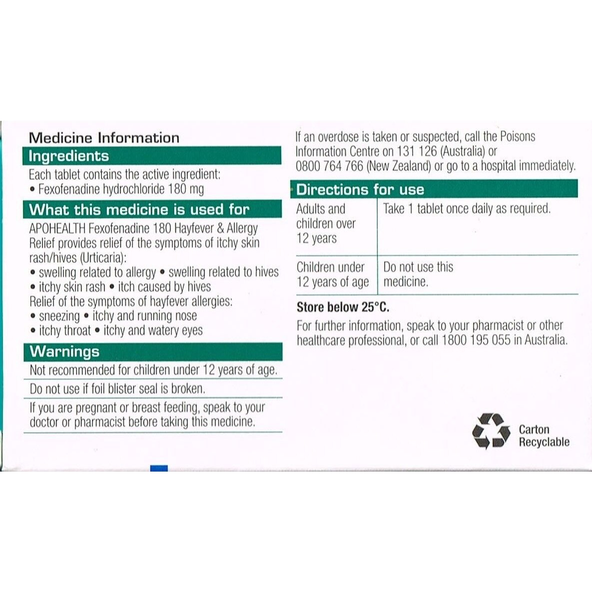 APOHEALTH Fexofenadine 180mg 70 Tablets