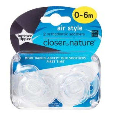 TOMMEE TIPPEE CLOSER TO NATURE AIR SOOTHER 2 PK 0-6 MONTHS (Colours May Vary)